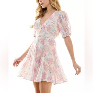 ▪️City Studios' Floral Flare V-Neck Chiffon Dress